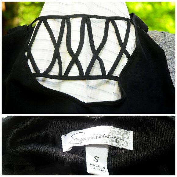 Jr Girls Black Chiffon & White Stripe Sleeveless Dress by Speechless Size SM - Picture 3 of 4